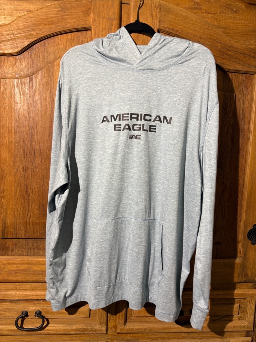 American Eagle Outfitters Heather Light Blue Logo Hoodie